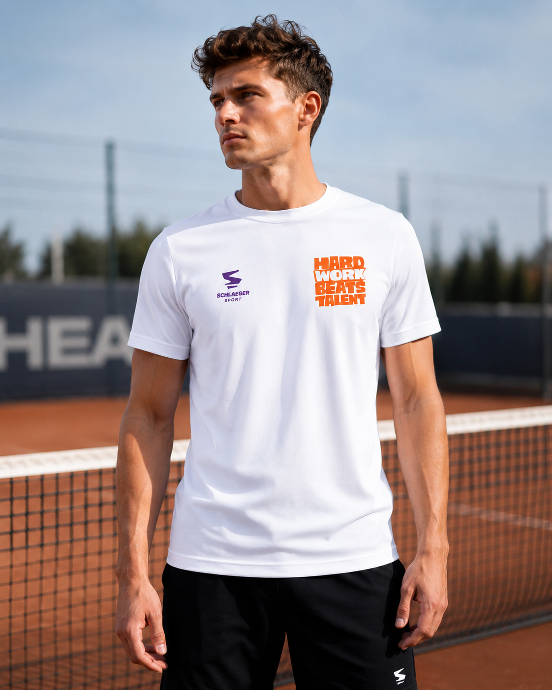Tennis Motivationsshirt „Hard Work Beats Talent“ – Schlank geschnittenes Tennis-Shirt für Training & Freizeit